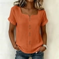 thumbnail image 5 of Ashirexll Summer Tops for Women Summer Solid Color Button Linen Short Sleeve U Neck T-Shirt Top for Spring, 5 of 7