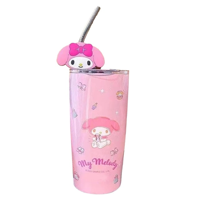 Vaso con tapa y pajita Sincero Acero inoxidable anime rosa 600 ml