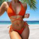 thumbnail image 1 of Conjunto De Traje De Baño De Bikini, Traje De Baño De 2 Piezas Para Mujer, Color Puro, Suave, Con Lazo Lateral Entrecruzado Para Nadar, 1 of 7