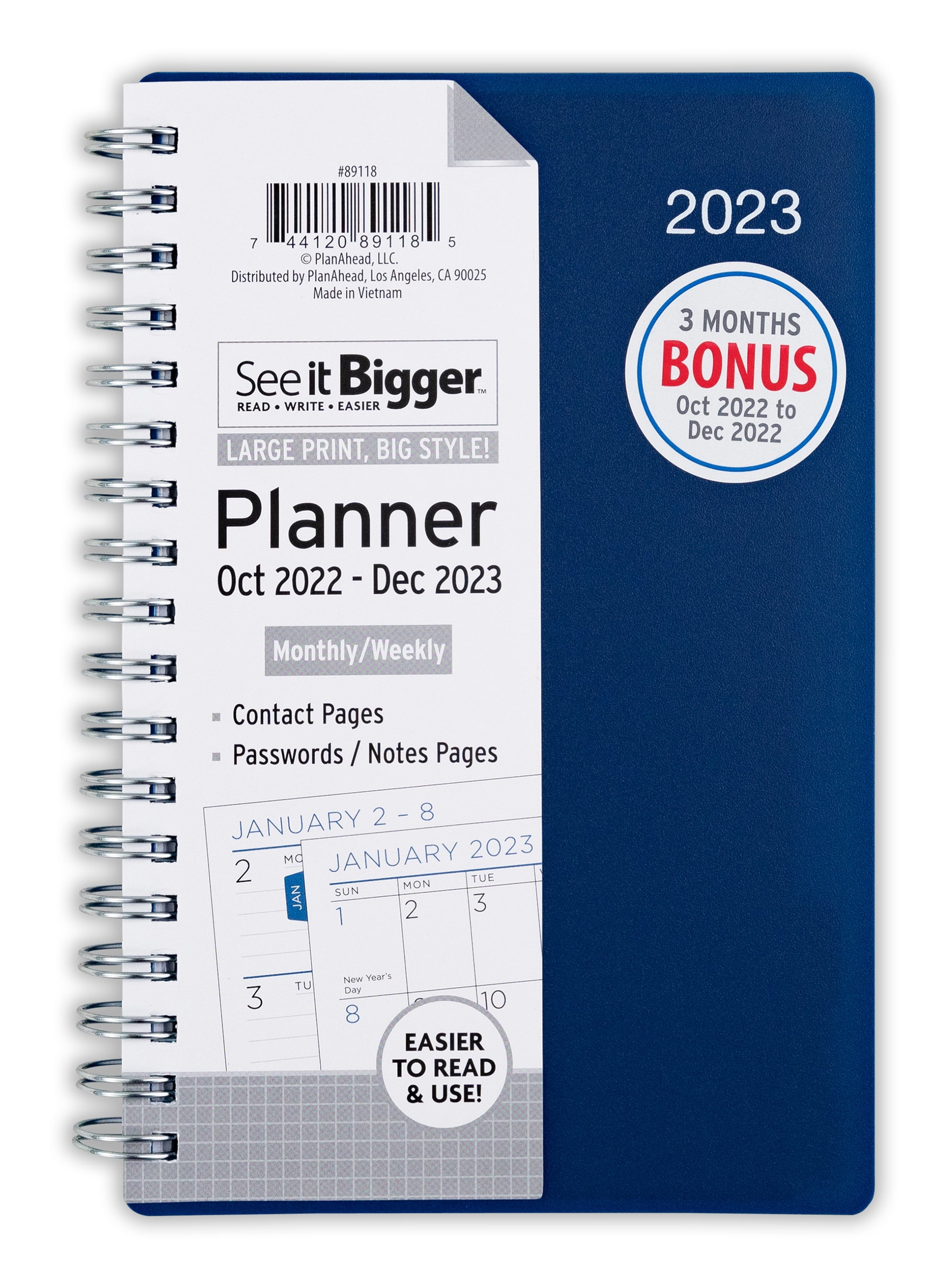 See It Bigger Monthly & Weekly Planner, October 2022 - December 2023 (4.5" x 6.5") Blue