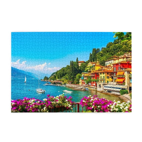 500 Piece Vibrant Mediterranean Village Scenic Jigsaw Puzzle For Adults Wooden, Challenging, Relaxing Activity, Home Decor, Great Gift