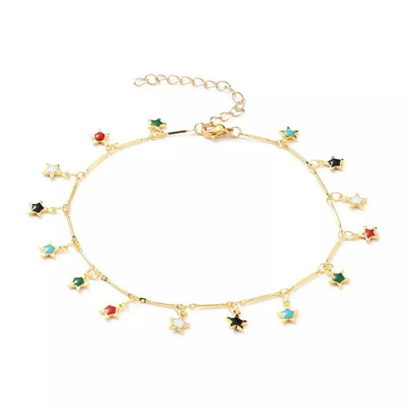 Enamel Star Charm Anklet Bracele Chain Stainless Steel Lobster Gold 9.6" Z14
