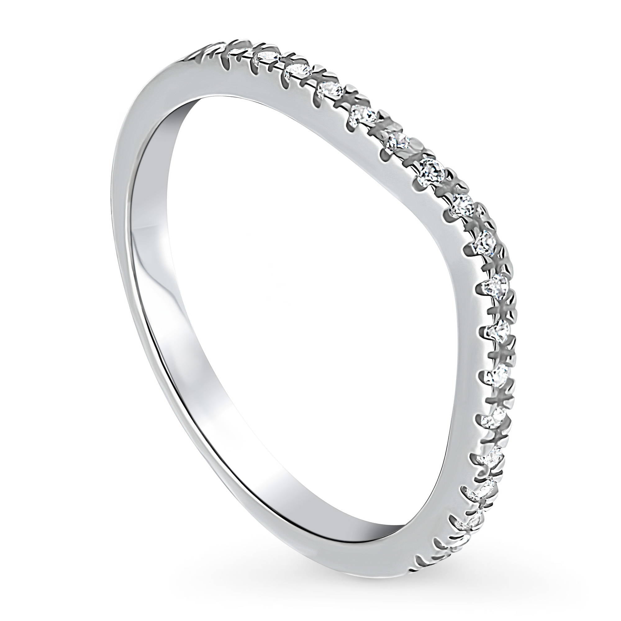 BERRICLE Rhodium Plated Sterling Silver Cubic Zirconia CZ Wishbone Crown Anniversary Wedding Curved Half Eternity Band Ring 