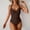 Coffee Color, variant on One Piece Swimsuits for Women Fashion Tummy Control Halter Bathing Suit Slim V Neck Swimwear S-2XL