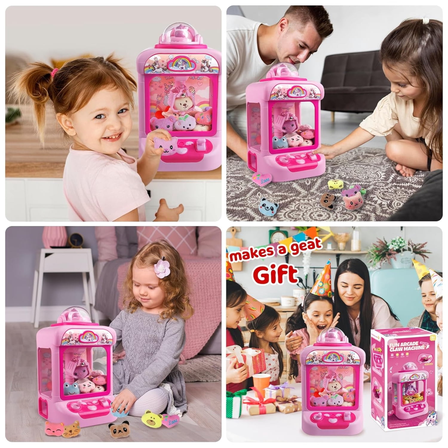 Liegorji Unicorns Claw Machine Set Toys, Mini Arcade Candy Vending Machine with 20 Stuffeds Toys, Birthday Party Gifts for Age 3 4 5 6 7 8