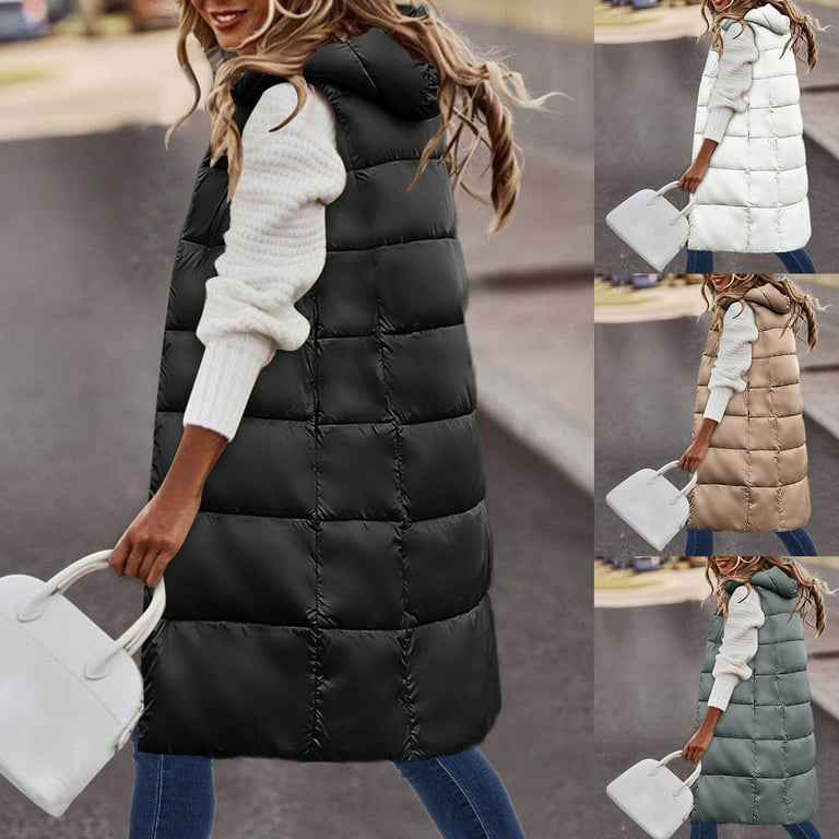 JDEFEG Plus Vests for Womens Long Winter Coat Vest with Sleeveless