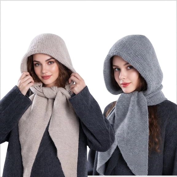 ZROVA 2-Pack Winter Knit Balaclava Hat with Scarf,Warm Neck Warmer & Ear Cover for Women & Men