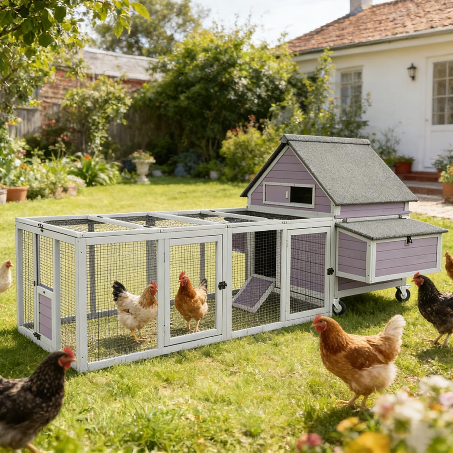 Aivituvin 20.7 sq ft Chicken Coop Run Extension for Outdoor, Heavy Duty Metal Chicken Run with Safety Lock Doors, 79"x38"x27"