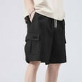 thumbnail image 2 of Kvture Men's Corduroy Cargo Shorts Elastic Waist Drawstring Workout Straigh Leg Pants Summer Shorts with Pockets Black XXL, 2 of 7