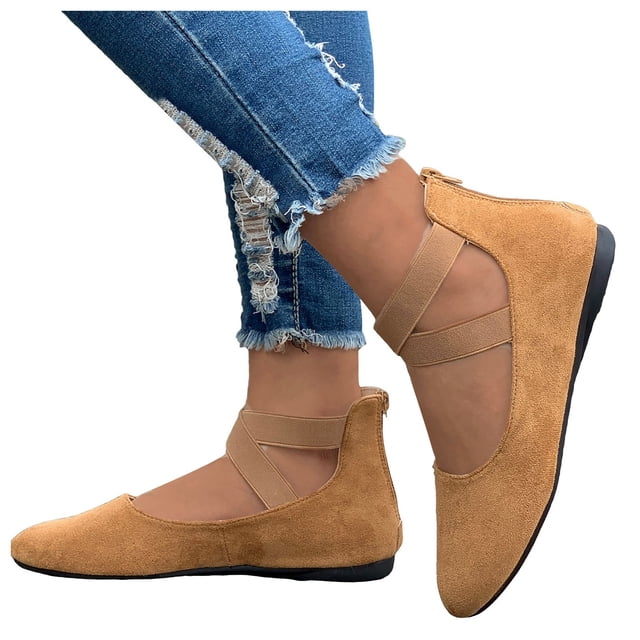 Leozcaa Ballerines pour Femmes pour Mariage Confortables Robe Travail Plates 2025 Chaussures Habillées pour Dames à Fermeture Éclair pour la Marche