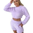thumbnail image 2 of DPTALR Women's Long Sleeve Solid Plush Tank Tops Set Elastic Waist Shorts, 2 of 6