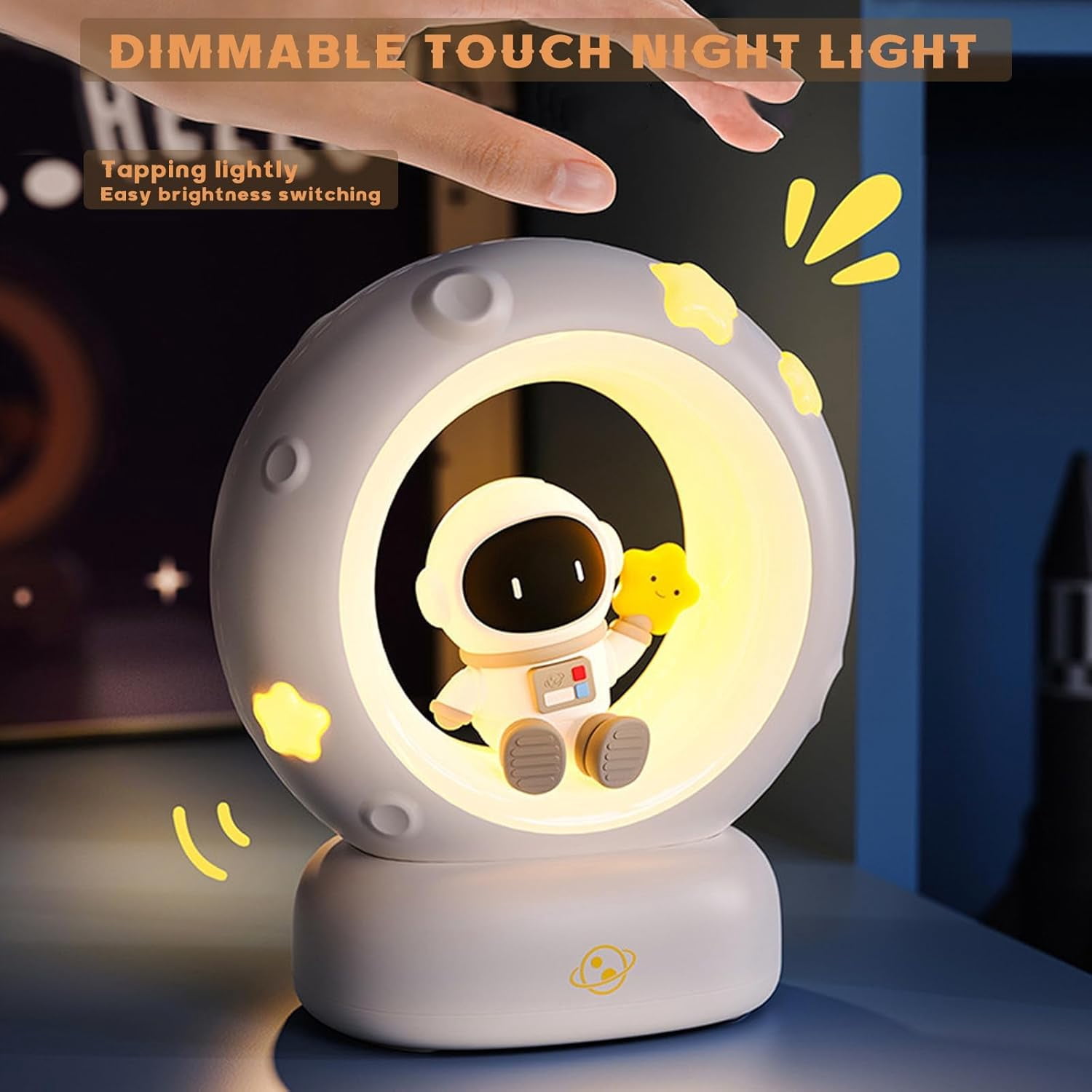 Space Astronaut LED Night Light for Kids, Cute Nursery Lamp with Touch Sensor, 3-Level Dimmable Rechargeable Bedside Light, Astronaut Decor Gifts for Girls Baby
