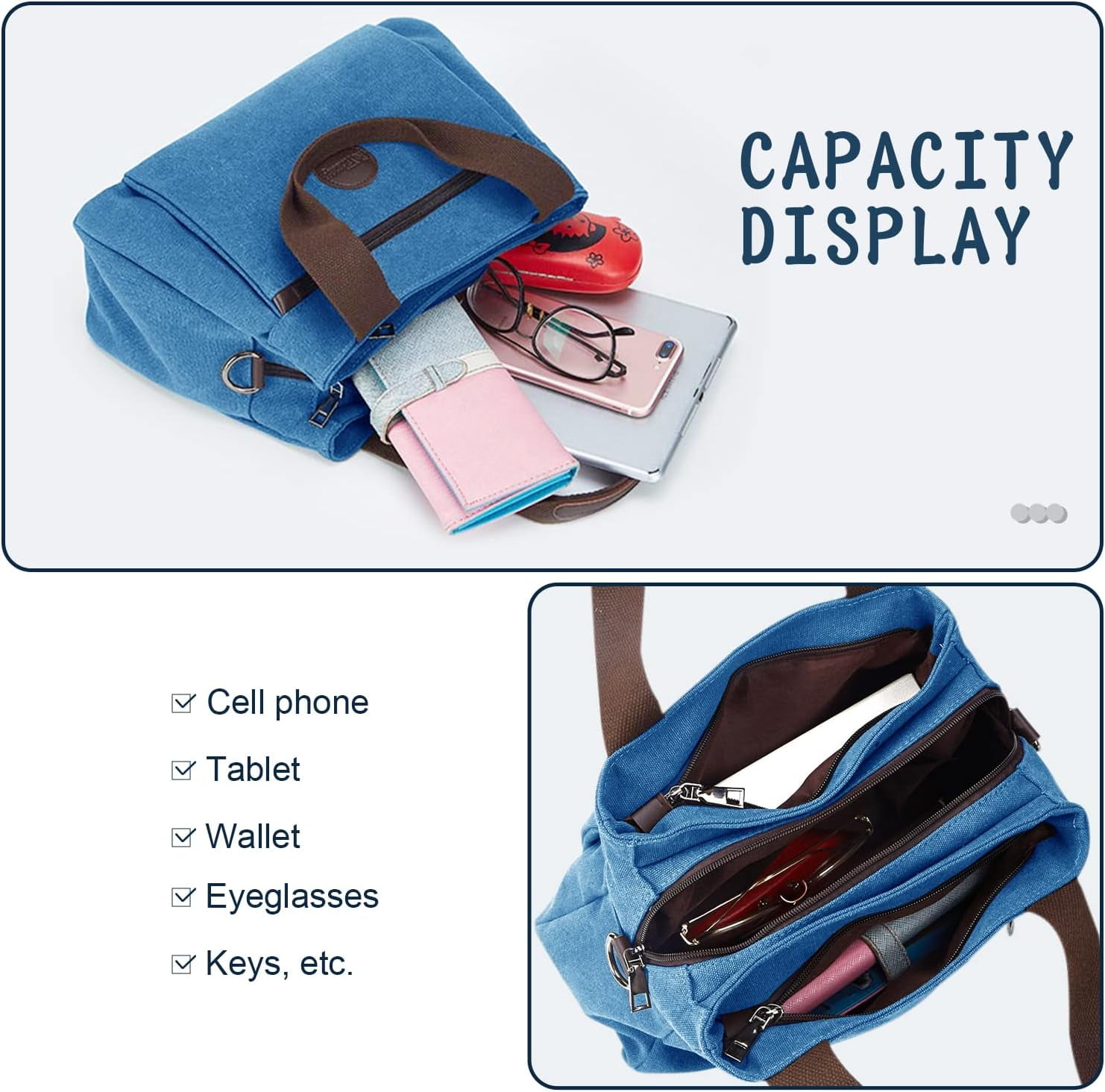 Women's Vintage Canvas Hobo Handbags Work Shoulder Crossbody Bag Tote Purses Multi-pocket Handbags