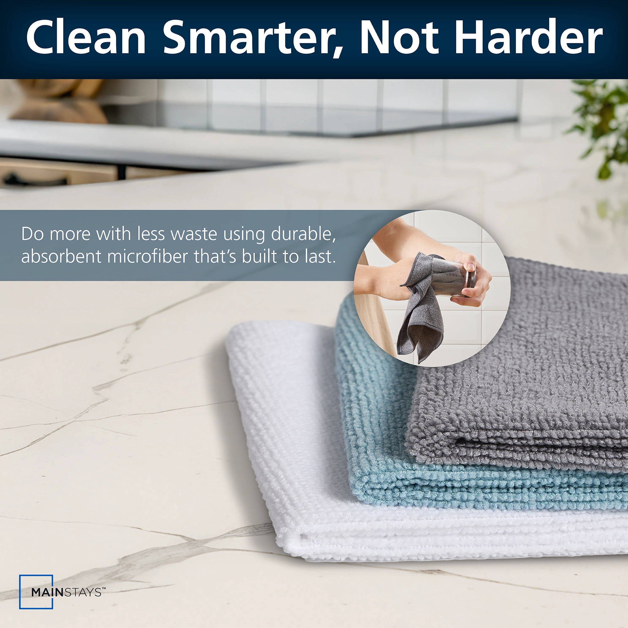 Mainstays Microfiber Dishcloths, Absorbent Cleaning Cloths, 11" x 11" White, 18 pack