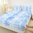 thumbnail image 3 of Manfei Ribbon Bow Bowtie Bed Sheets,Blue Geometric Grid Print King Sheets,Princess Bowknot Sheet Set For Child,Ultra Soft Home Decor,4-Piece, 3 of 7