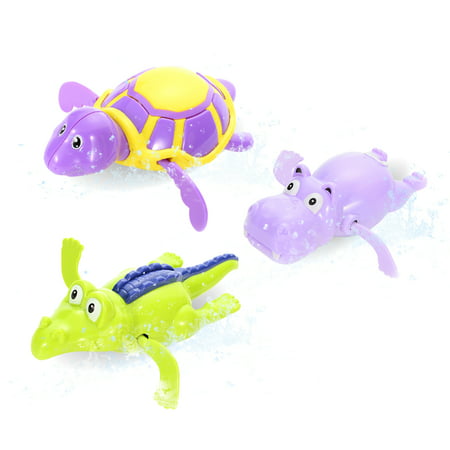 3 Pack Wind Up Hippo Turtle Crocodile Bath Toy or Babies and Toddlers, Bath Time (Best Bath Time Toys For Babies)