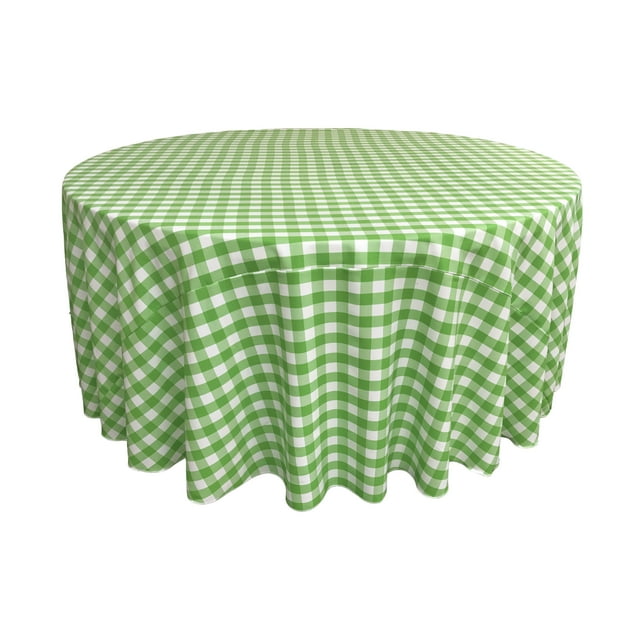 Mantel redondo de 108 pulgadas LA Linen a cuadros vichy de poliéster de lino blanco y lima