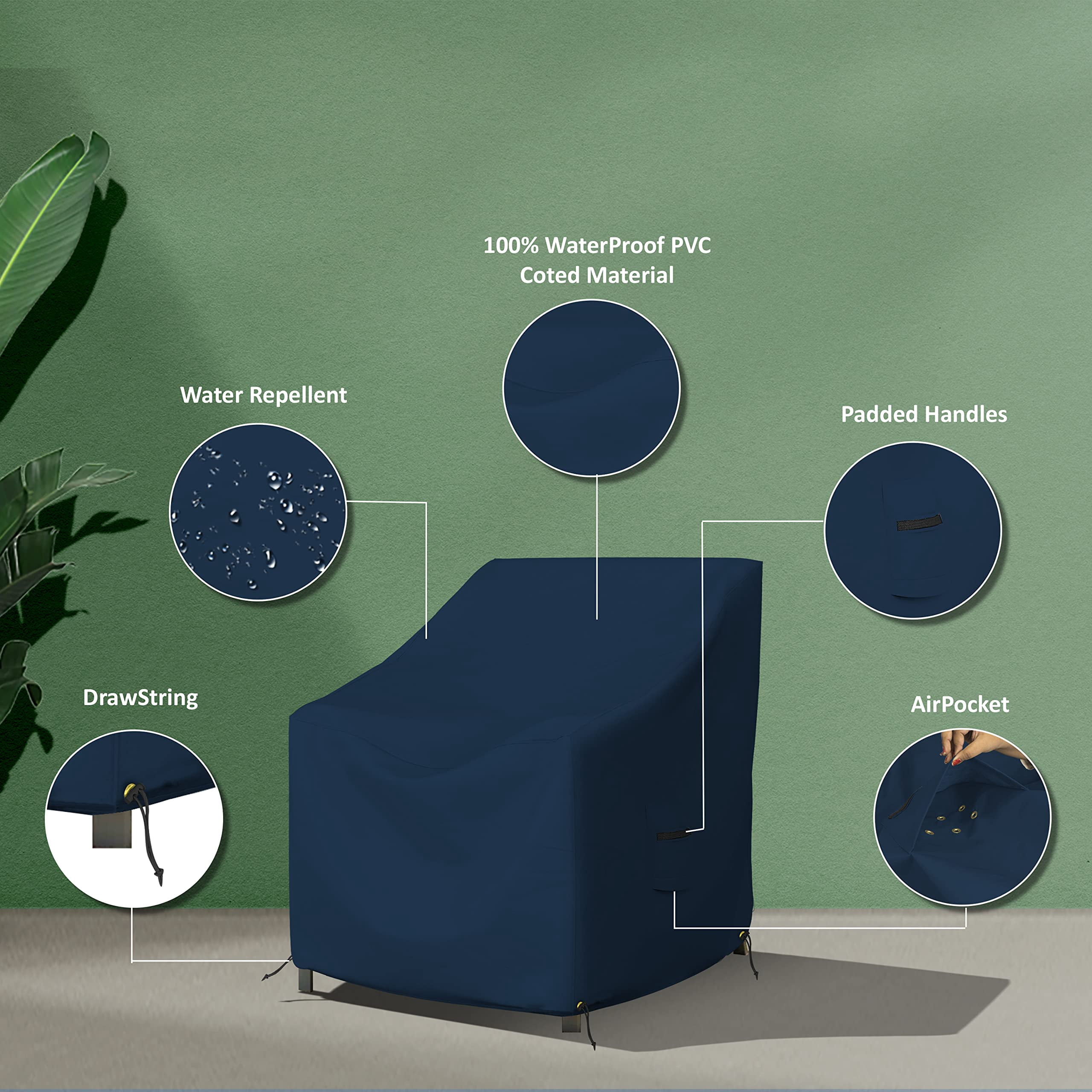 COVERS&ALL Outdoor Chair Cover, 12 Oz Waterproof UV & Weather Resistant Patio Furniture Sofa Cover for Outdoor Outside Seating Lawn Garden, with Air Vents & Drawstrings (36"W x 37"D x 36"H, Blue)