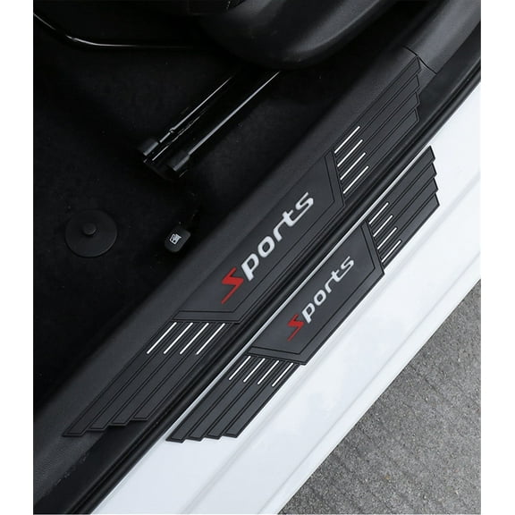 4x Universal Car Door Step Panel Guard Rubber Pad Scuff Sill Cover Sports Black