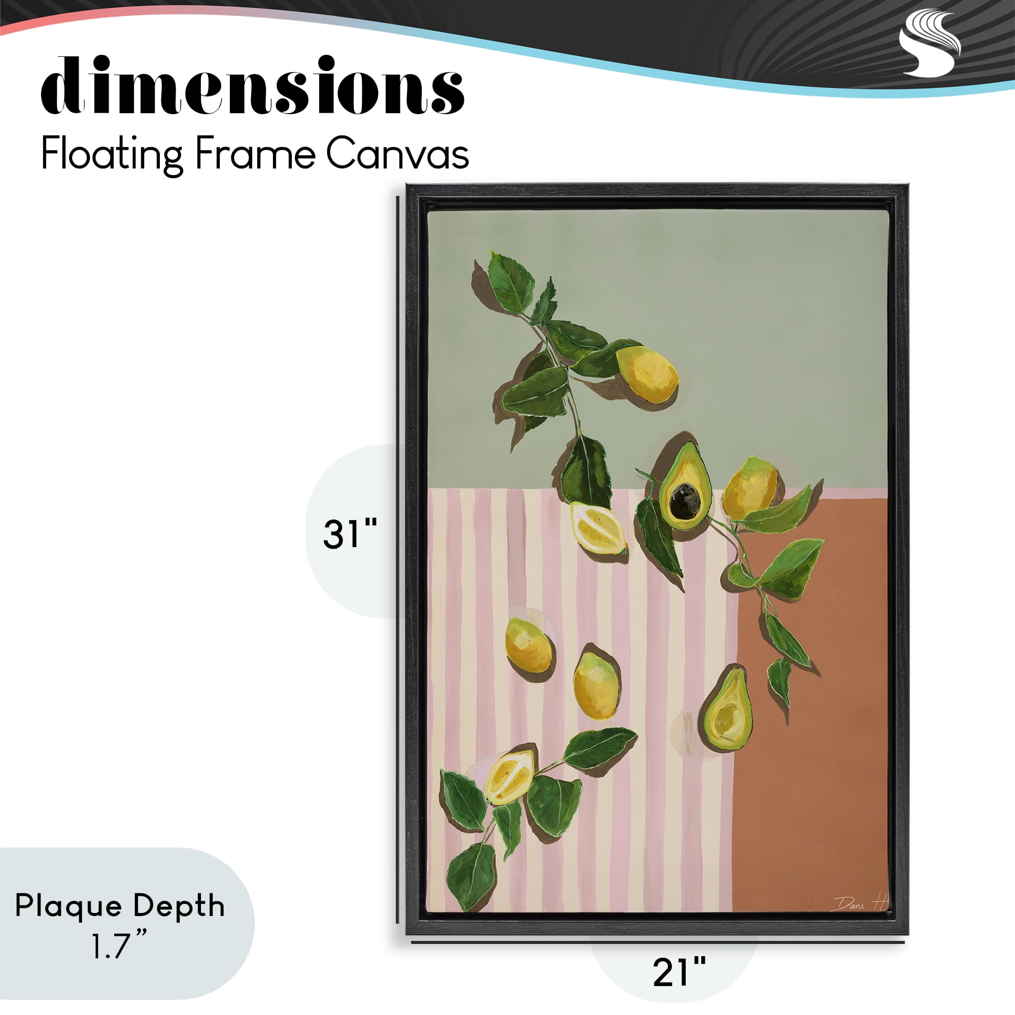 Stupell Industries Midcentury Avocado & Lemons Black Framed Floater Canvas Wall Art, design by Dani Heyward