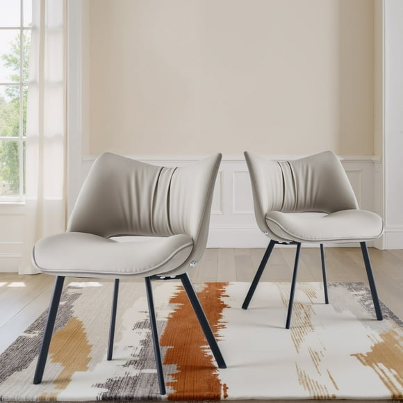 NessCarsti 2-Piece Faux Leather Chairs, Black Metal Legs, Grey, 19.6"W x 31.8"H, Indoor/Outdoor