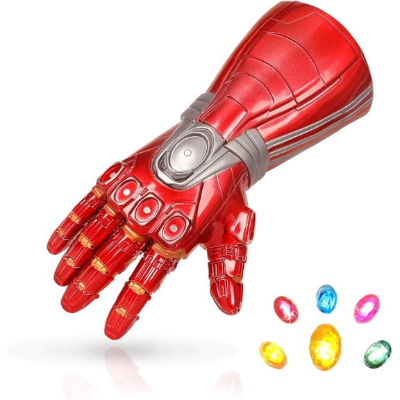 Guvpev Infinity Gauntlet with Six Removable Magnet Gem Infinity Gloves, LED Light Up Gem Stones Glove, Halloween Cosplay Dress-Up Accessories