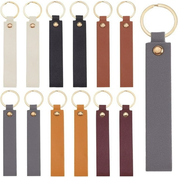 24Pcs 6 Colors 13.7cm PU Leather Keychain Blanks Key Chains Bulk Black Brown Business Style Rectangular Engraving Keychains Holder with Gold Iron Key Ring