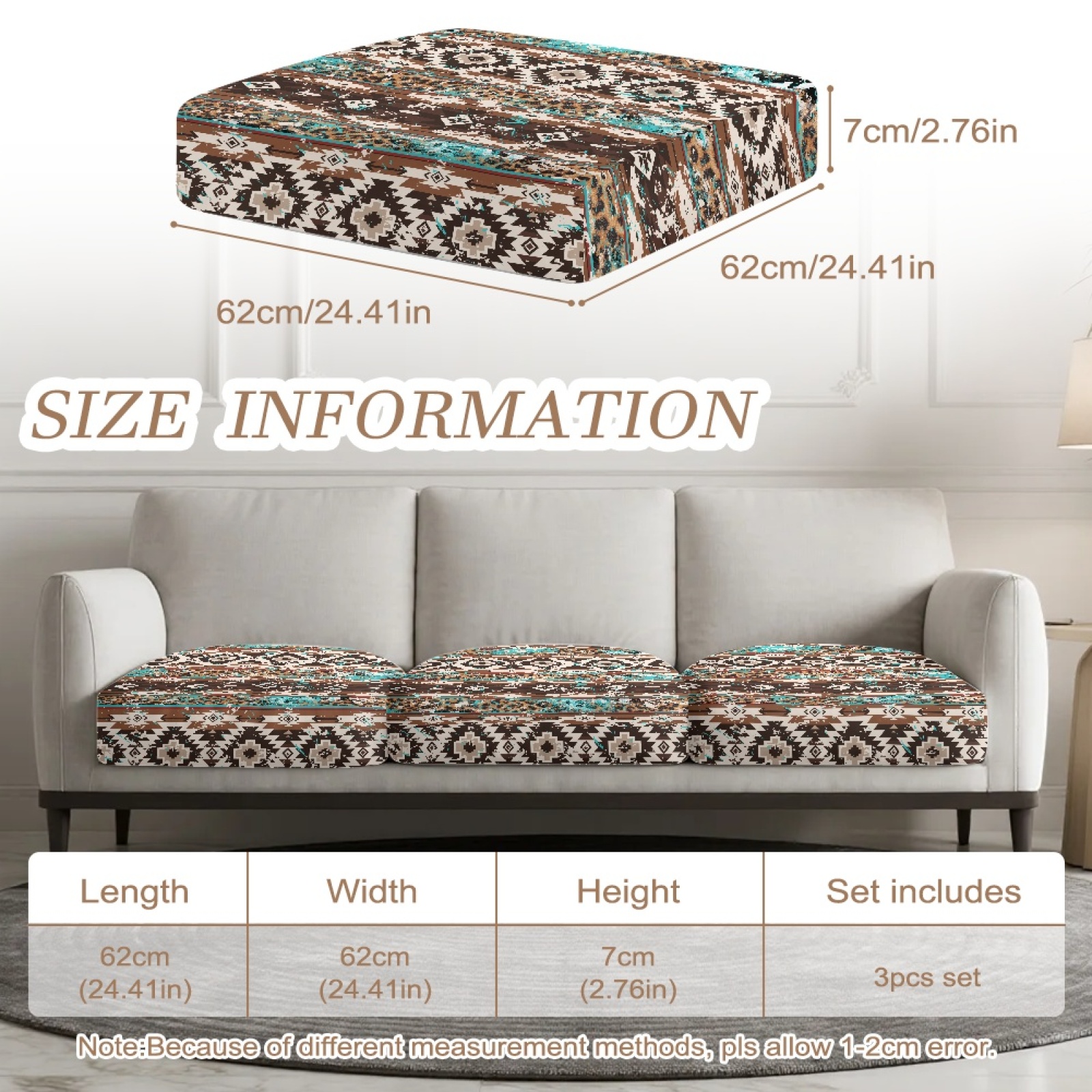 Xoenoiee Aztec Leopard American Tribal Print 3-Piece Stretch Sofa Cushion Covers with Elastic Bottom, Washable Slipcover Furniture Protector for 3-Cushion Couch, Sectional, Loveseat