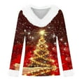 thumbnail image 4 of Mifsaly Women Christmas Sweatshirts Faux Fur Collar and Cuffs Loose Shirt V-Neck Long Sleeve Classic Pullover Tops Xmas Tree Print Festival Blouse Tunic Vintage T-Shirt 2025 Holiday Outfits, 4 of 4