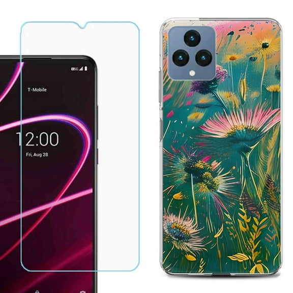 OneToughShield ® for T-Mobile Revvl 6x 5G Shockproof Phone Case, with Tempered Glass Screen Protector - Flower Wind