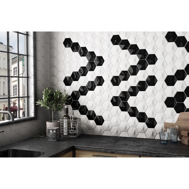 Hedron 4" x 5" Hexagon 3D Wall Tile in Gloss White (3.88 SqFt/Ctn