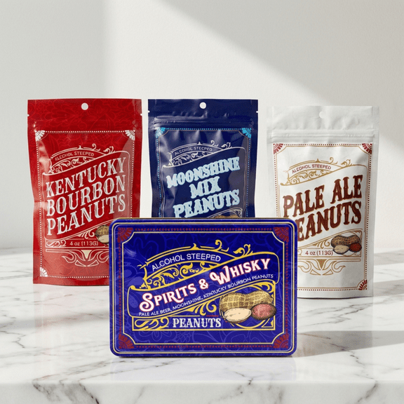 Spirits & Whisky Peanuts Men's Gift Tin – 3 Gourmet Flavors | Moonshine, Pale Ale & Bourbon Peanuts