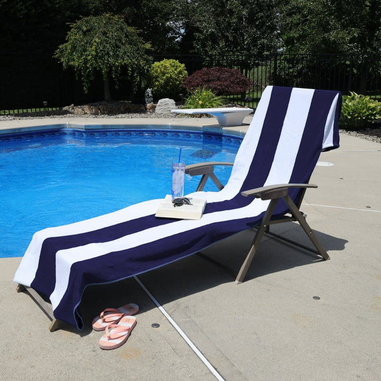 Cotton Blue Cabana Stripe Standard Size Chaise Lounge Chair Cover