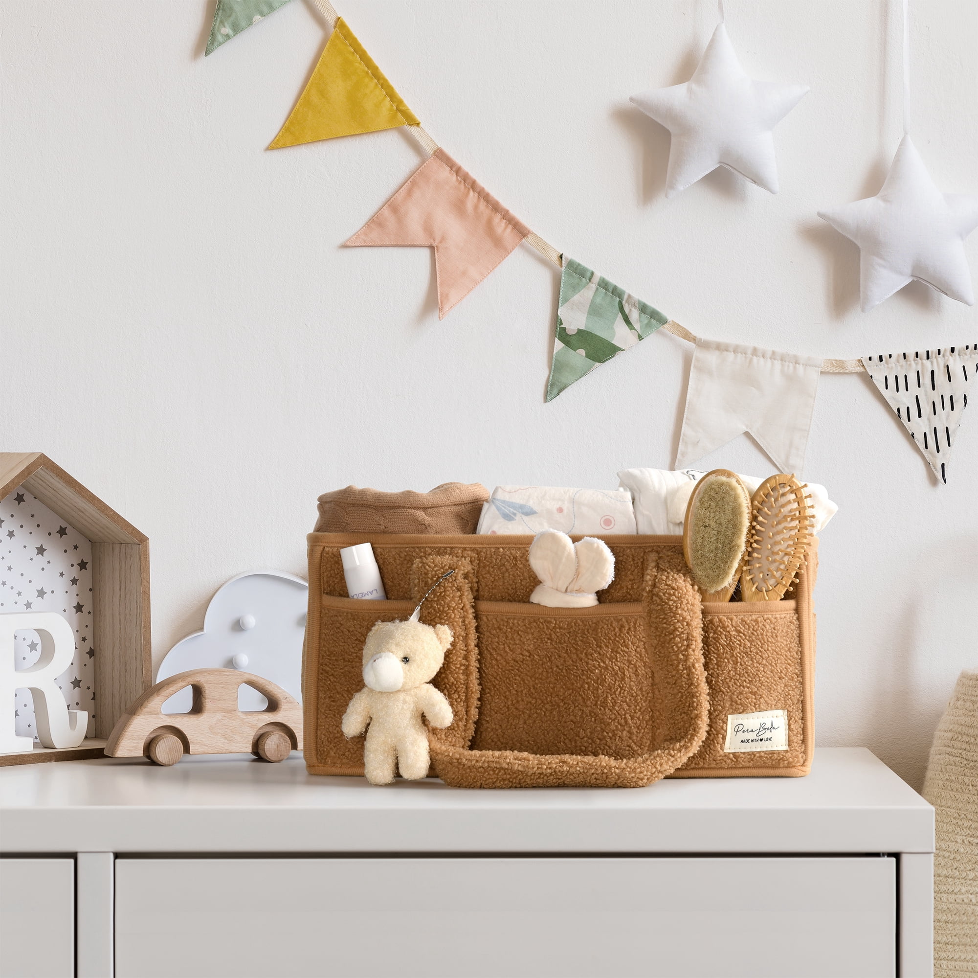 Baby Diaper Caddy Organizer for Changing Table, Portable Nursery Storage Basket Dresser Top