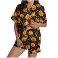 thumbnail image 2 of Ailaofu Halloween Pajamas Women Satin Silk Button Up Shirt And Shorts Pjs Sets 2 Piece Loungewear Sets Soft Sleepwear, 2 of 7