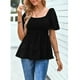 thumbnail image 2 of Top de manga corta para mujer Camisa de cintura elástica con dobladillo suelto Jacquard Top de moda, 2 of 8