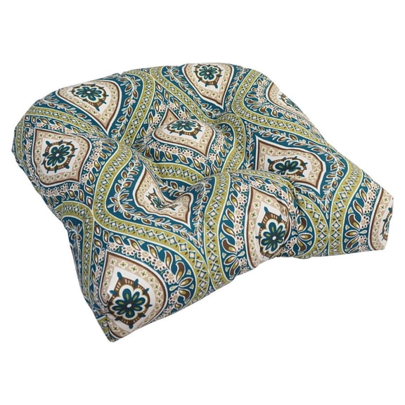 Blazing Needles 93184-1CH-OD-152 19 in. U-Shaped Spun Polyester Outdoor Tufted Dining Chair Cushion, Jasmina Juniper