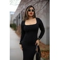 thumbnail image 2 of SHAPERX Women's Long Sleeve Dress Soft Lounge Ribbed Square Neck Bodycon Maxi Dresses, 2 of 6