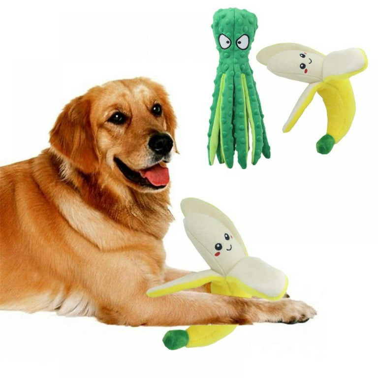 Popvcly Dog Squeaky Toys 2 Pack Octopus Banana- No Stuffing Crinkle Plush  Dog Toys for Puppy Teething, Durable Interactive Dog Chew Toys for Small to  Medium Dogs 