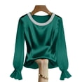 thumbnail image 6 of IUYRTFE Women's Long Sleeve Crew Neck Top Sheer Sleeve Ruffle Cuff Casual Pullover Blouse, 6 of 6
