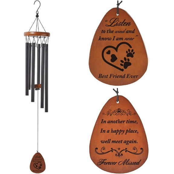 Pet Memorial Wind Chimes Paw Print Wind Chimes for Outside Dog Remembrance Gifts Pet Loss Passing Away Bereavement Remembrance Condolence Cherished Gift for Loss of Beloved Person Black
