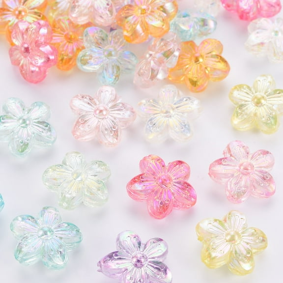 50pc Transparent Acrylic Beads AB Color Flower Mixed Color 14.5x15.5x7mm Hole: 1.8mm