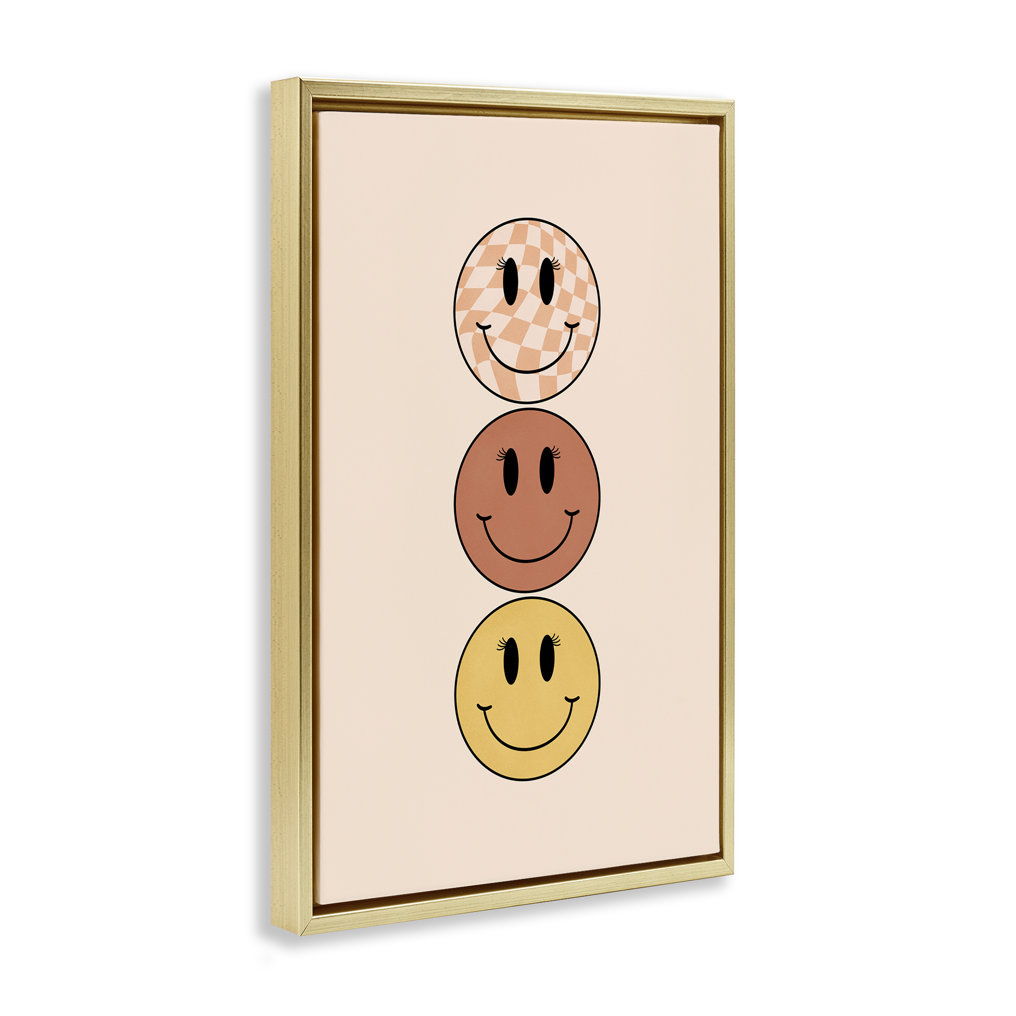 Stupell Industries Retro Smileys Trio Novelty Painting Gold Floater Framed Art Print Wall Art, 21 x 31