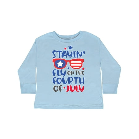 

Inktastic Stayin Fly on The 4th of July with Glasses Gift Toddler Boy or Toddler Girl Long Sleeve T-Shirt