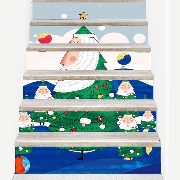 Pegatinas de escalera de Navidad 3D impermeables para renovación de escaleras, árbol de Navidad de dibujos animados, escalera de moda impermeable 3D de Navidad, pasos creativos, decoración de pared para el hogar ER