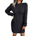 thumbnail image 3 of XEGLSBU Womens Sweater Dress Maxi Womens Smockneck Puff Long Sleeve Bodycon Pullover Cute Mini Sweater Dress Plus Size Sweater Dress for Women Black Size L, 3 of 9