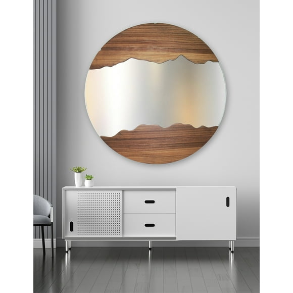 Espejo circular decorativo enchapado a mano con parota natural Dii Frame Decorativo Naturaleza Enlazada