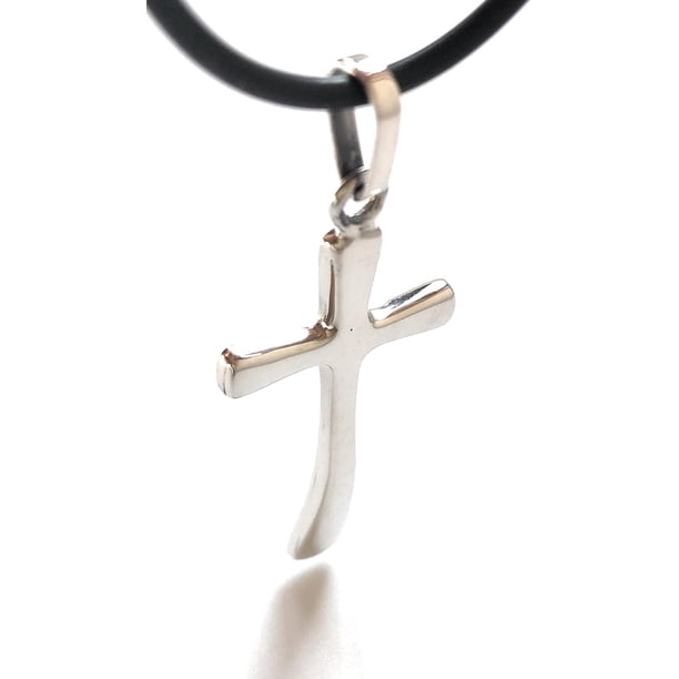 Collar Hombre y Mujer con Cruz de Plata .925 - Diseño Cruz Bombeada Unisex y collar de hilo encerado negro (45 5cm)