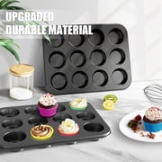 MWAOWM 2 Pcs Muffin Pan with 24 Silicone Baking Cups, 12 Cup Nonstick Cupcake Pan, Black