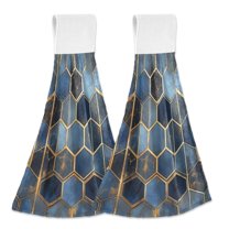 Yayeee Kitchen Hanging Hand Towels Set of 2 with Loop Bathroom Absorbent Tie Towel, Elegant Hexagon Pattern